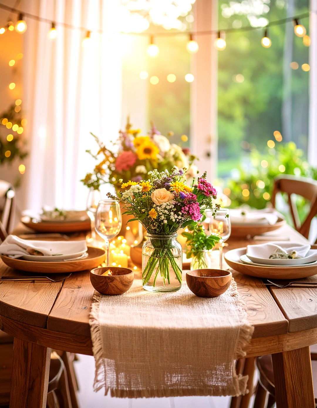 Rustic Farmhouse Style with Natural Wood Elements - 24 Round Table Decor Ideas
