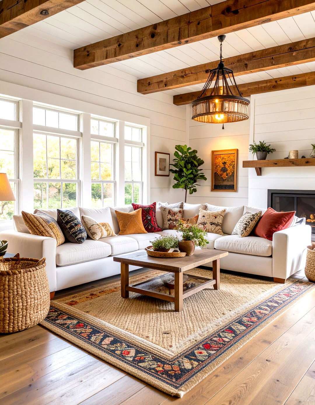 Rustic Farmhouse White Living Room - 24 White Living Room Ideas