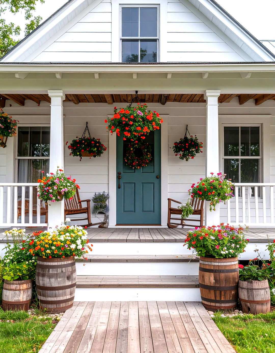 Rustic Farmhouse with Natural Wood Elements - 24 White Farmhouse With Wrap-around Porch Ideas