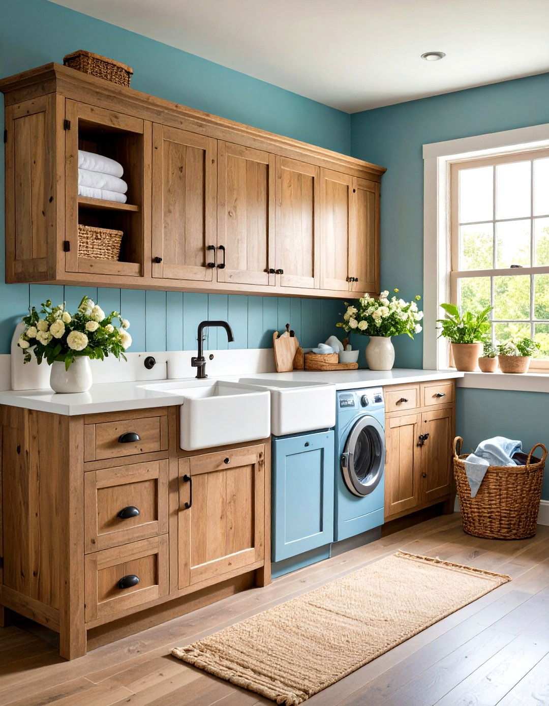 Rustic Farmhouse Wood Cabinets - 24 Laundry Room Cabinet Ideas