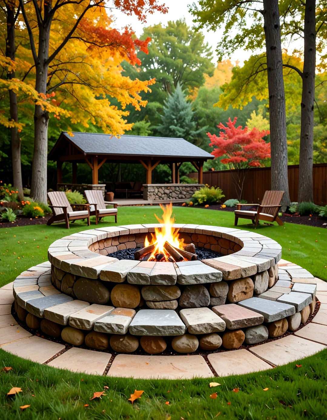 Rustic Fieldstone Circle Fire Pit - 24 Stone Fire Pit Ideas