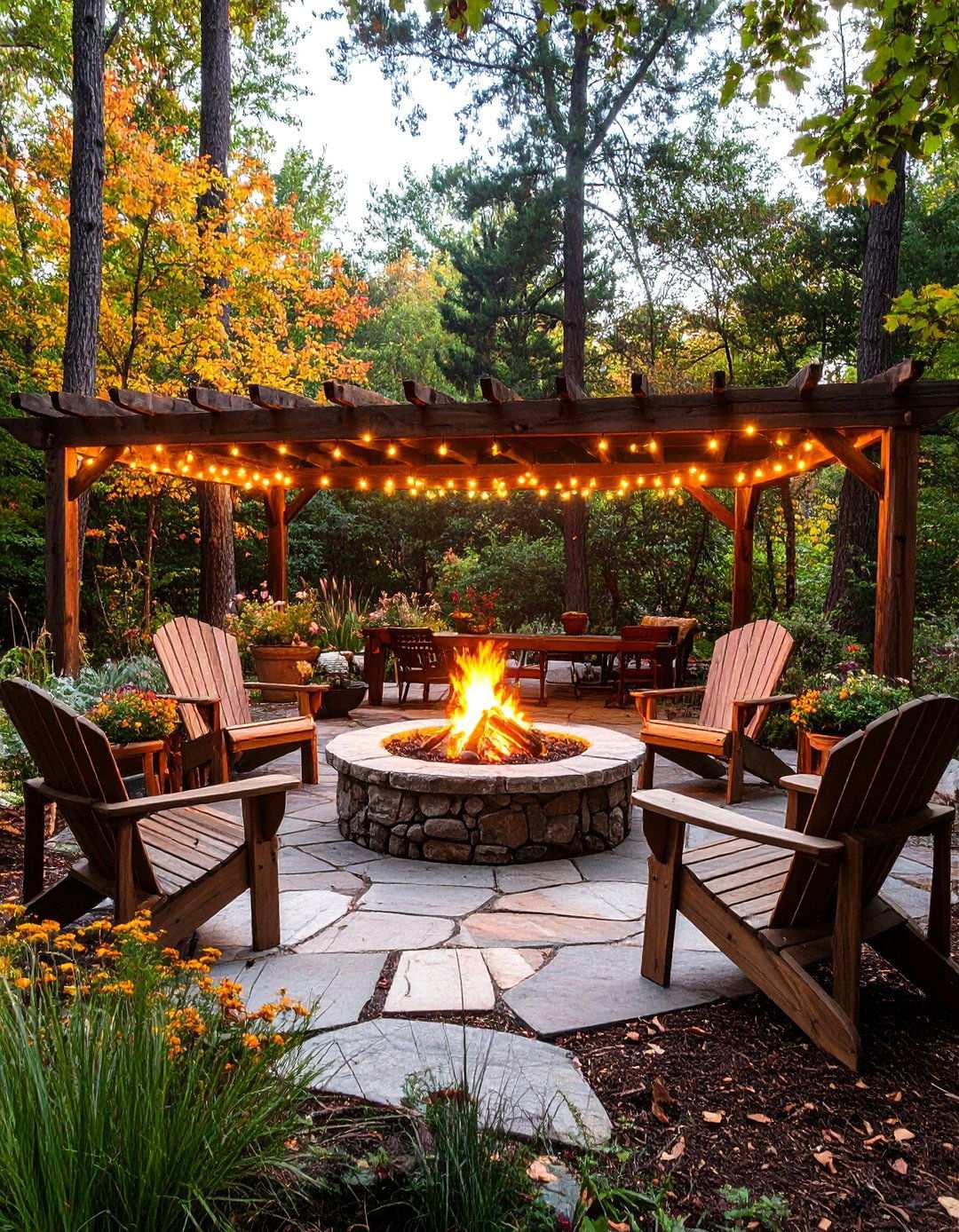 Rustic Fire Pit Gathering Space with Natural Stone and Wood - 24 Outdoor Living Space Ideas