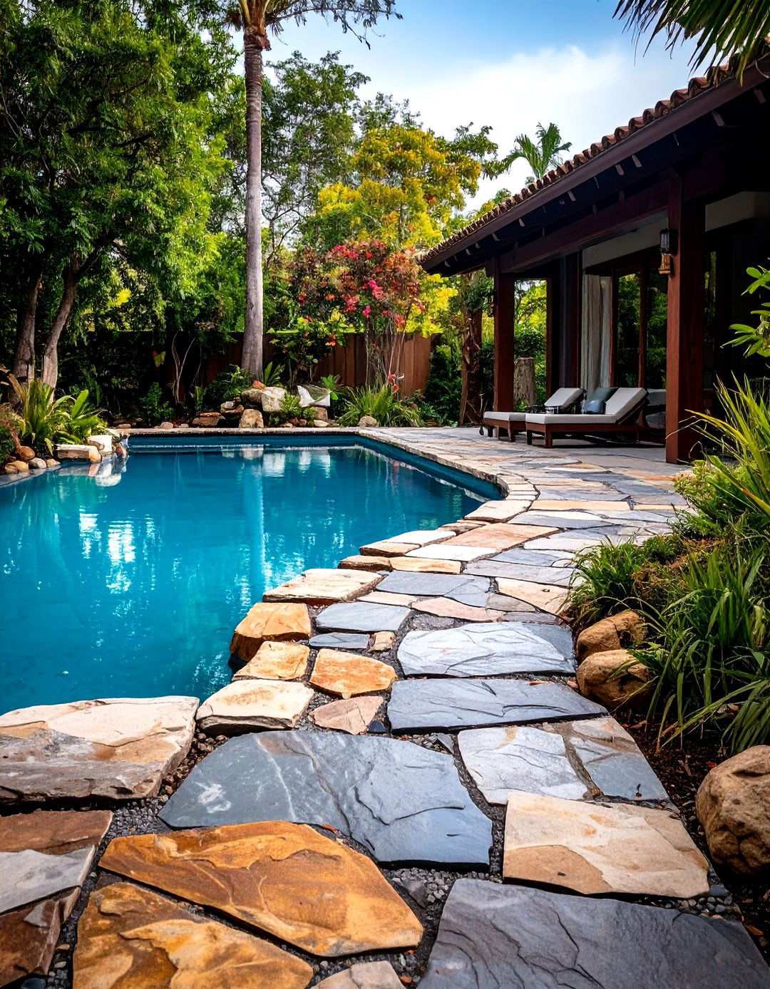 Rustic Flagstone Pool Walkway - 24 Pool Walkway Ideas
