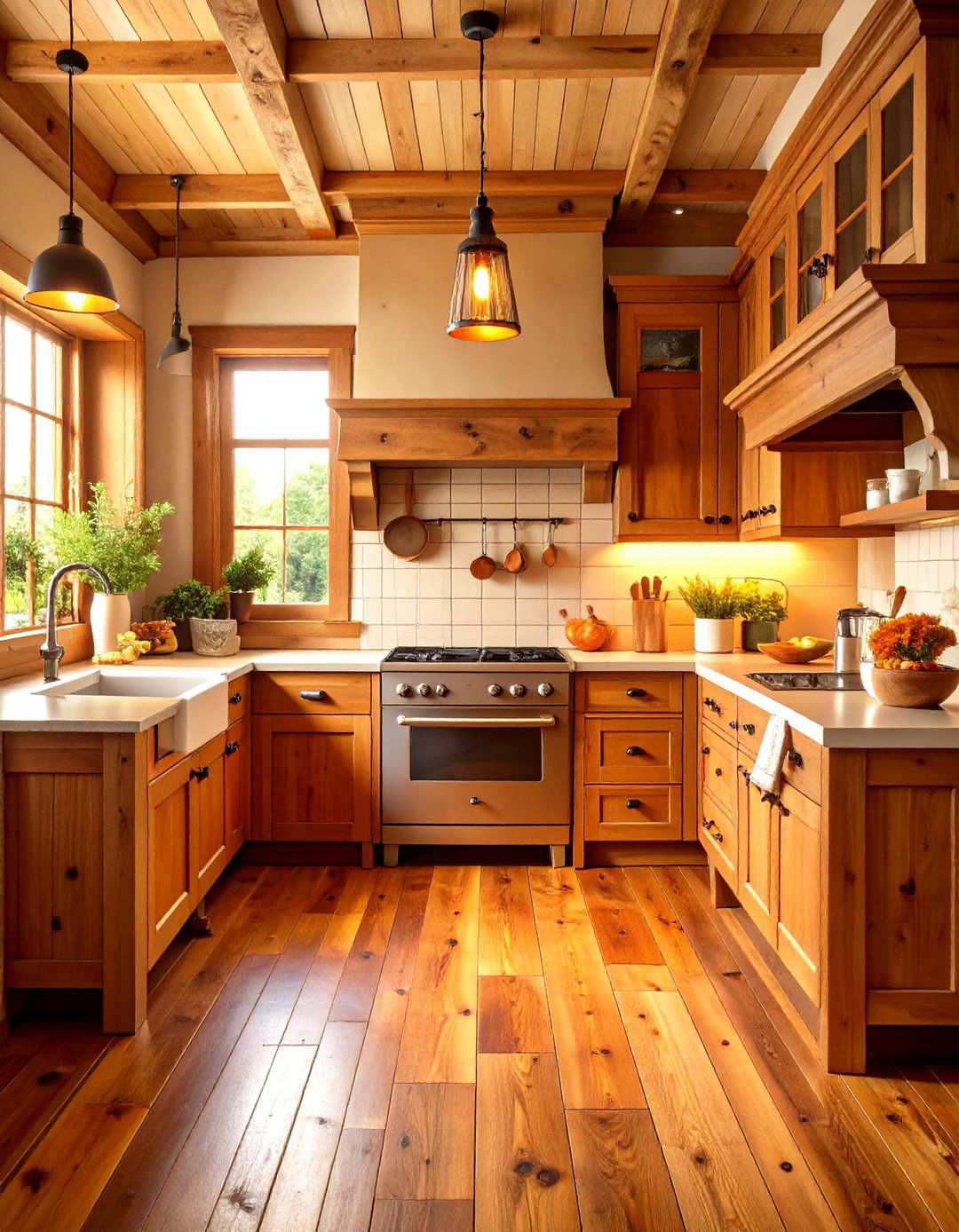 Rustic Heart Pine Kitchen Planks - 24 Light Wood Floor Kitchen Ideas