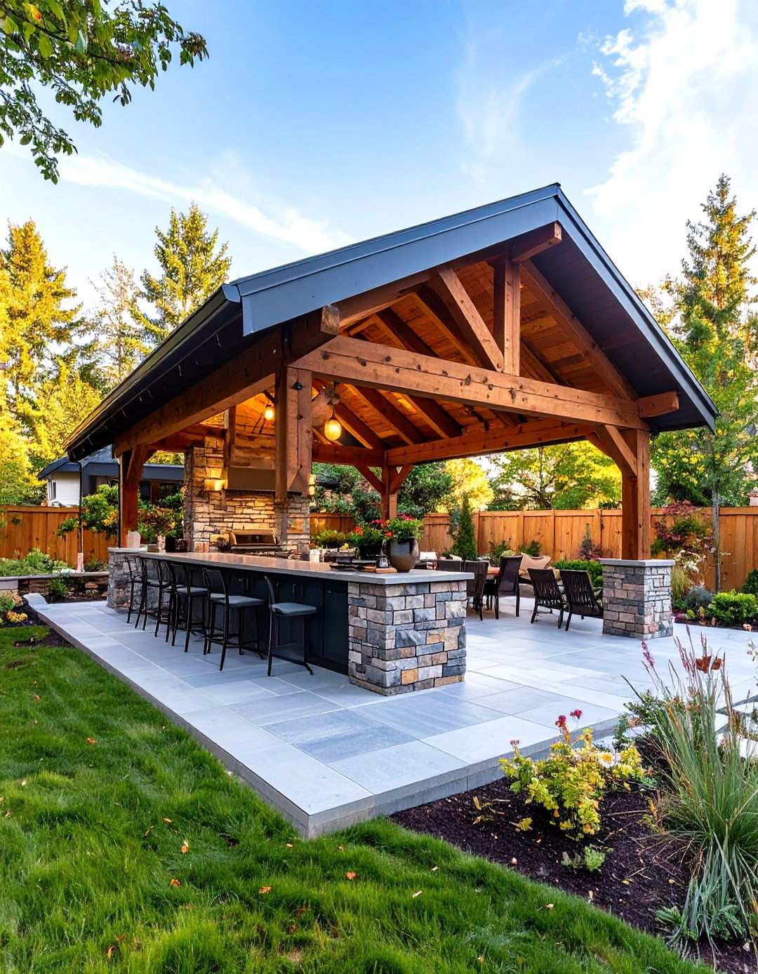 Rustic Hip Roof Pavilion Design - 24 Outdoor Kitchen Roof Ideas