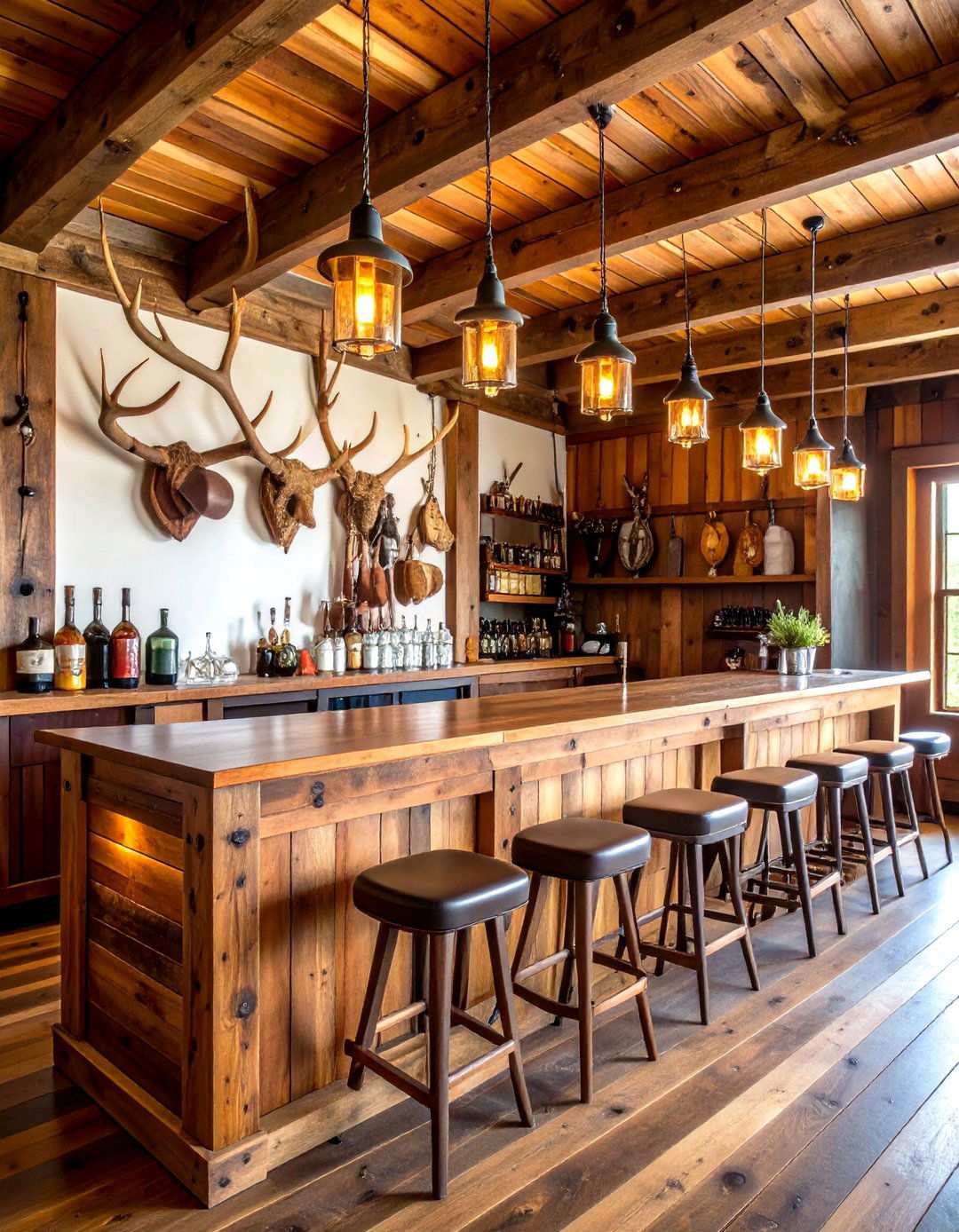 Rustic Hunting Lodge Bar - 24 Hunting Man Cave Ideas