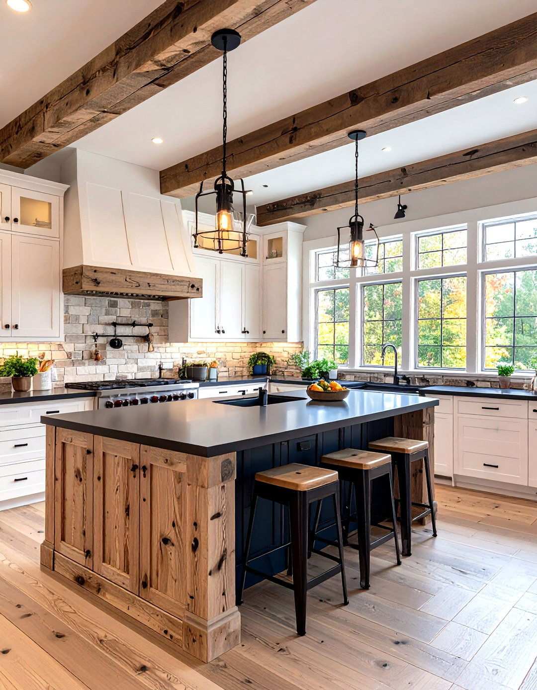 Rustic Kitchen with Reclaimed Wood Elements - 24 white kitchen with black countertops ideas