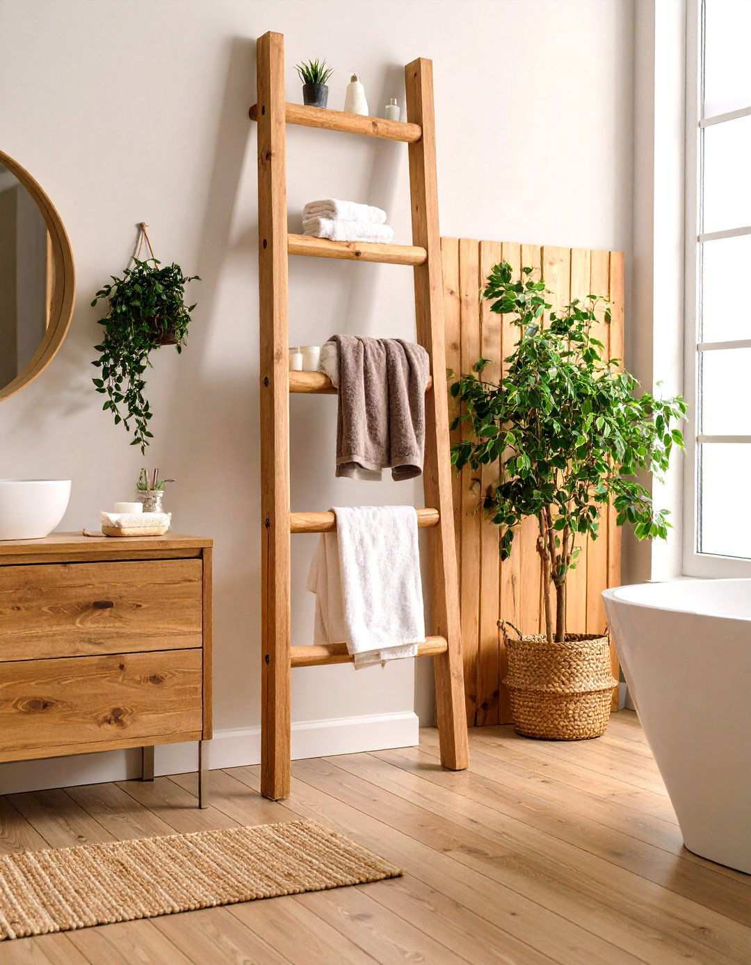 Rustic Ladder Towel Rack - 24 Towel Display Ideas