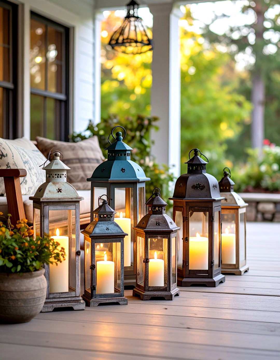 Rustic Lantern Lighting Scheme - 24 Rustic Front Porch Ideas