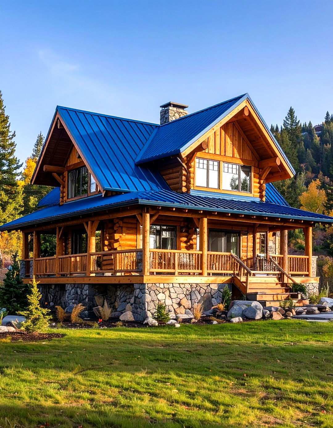 Rustic Lodge Architecture - 24 houses with blue metal roofs
