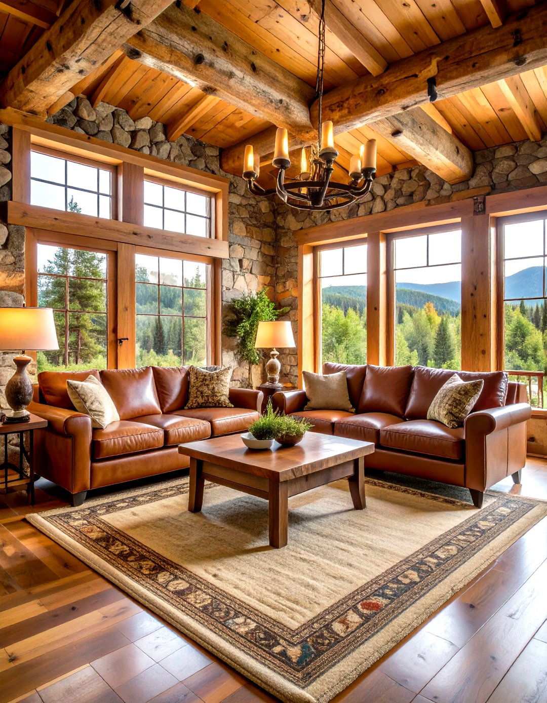 Rustic Lodge Vaulted Ceiling with Stone Accents - 24 Vaulted Ceiling Ideas