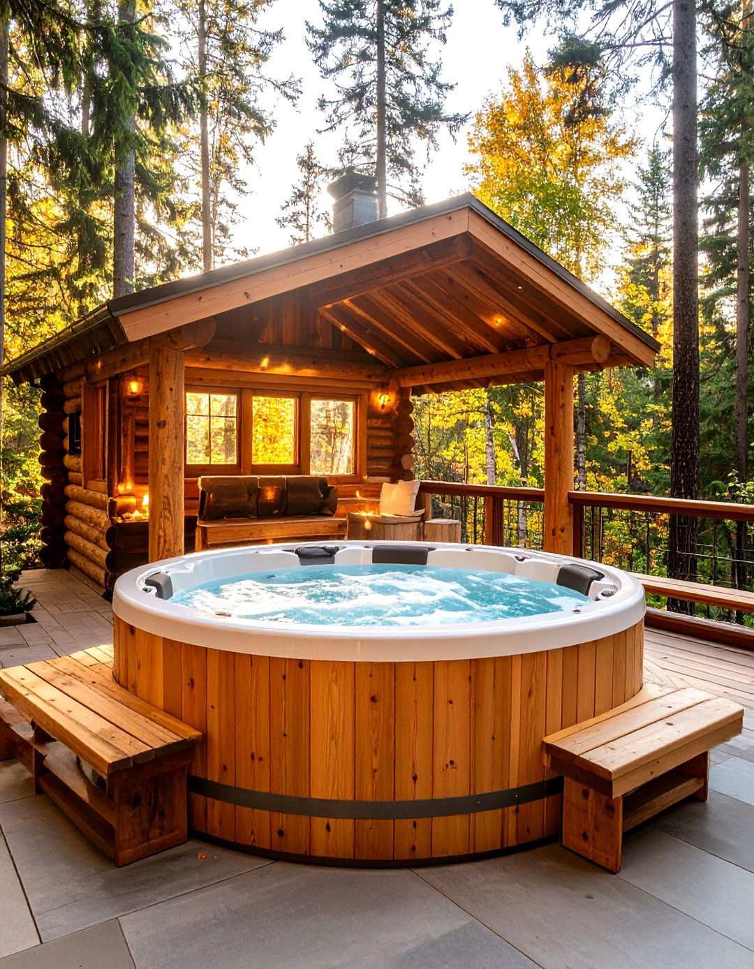 Rustic Log Cabin Style - 24 Hot Tub Enclosure Ideas