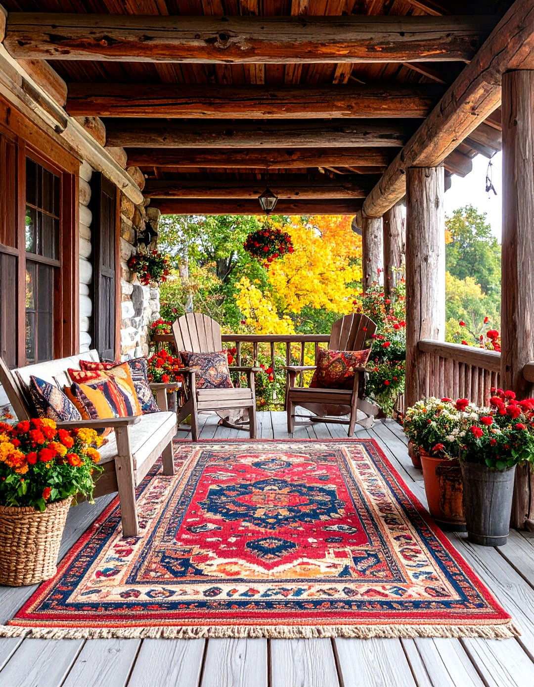 Rustic Log Cabin Style Front Porch - 24 Large Front Porch Ideas