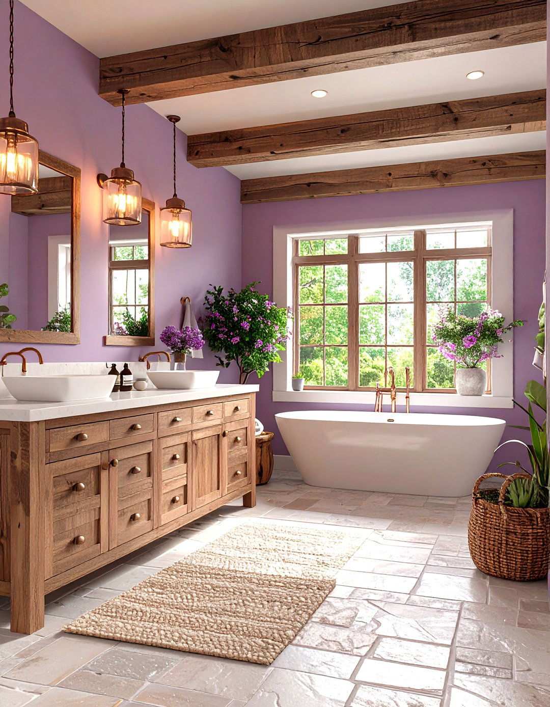 Rustic Mauve Farmhouse - 24 Purple Bathroom Ideas