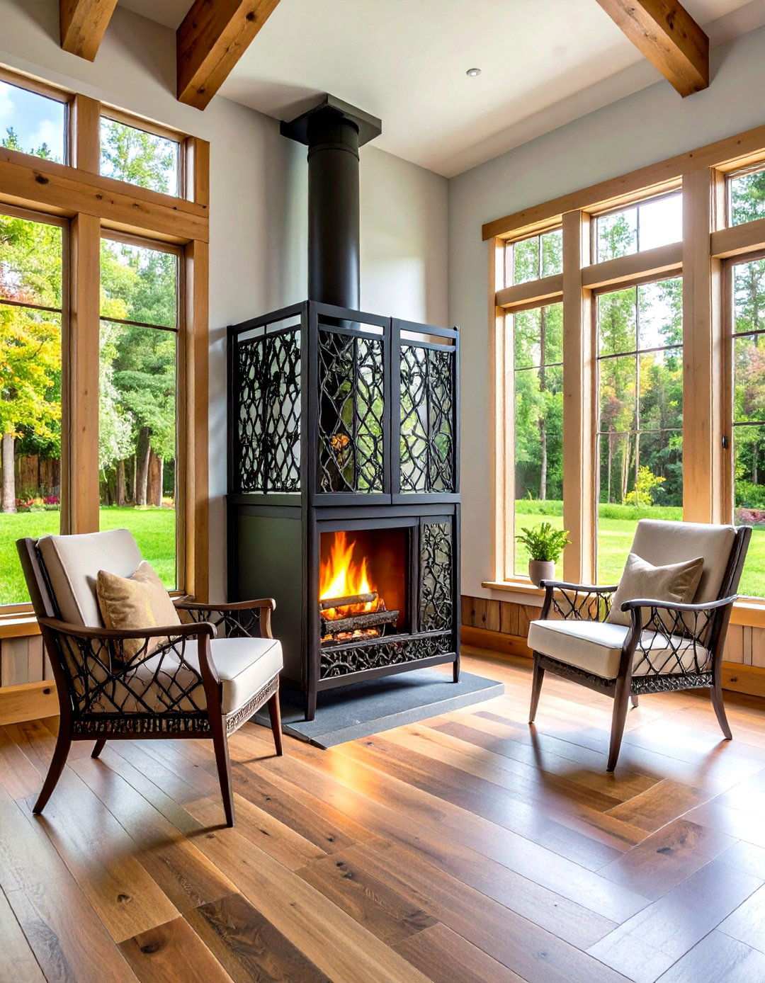 Rustic Metal Screen Fireplace - 24 Rustic Fireplaces