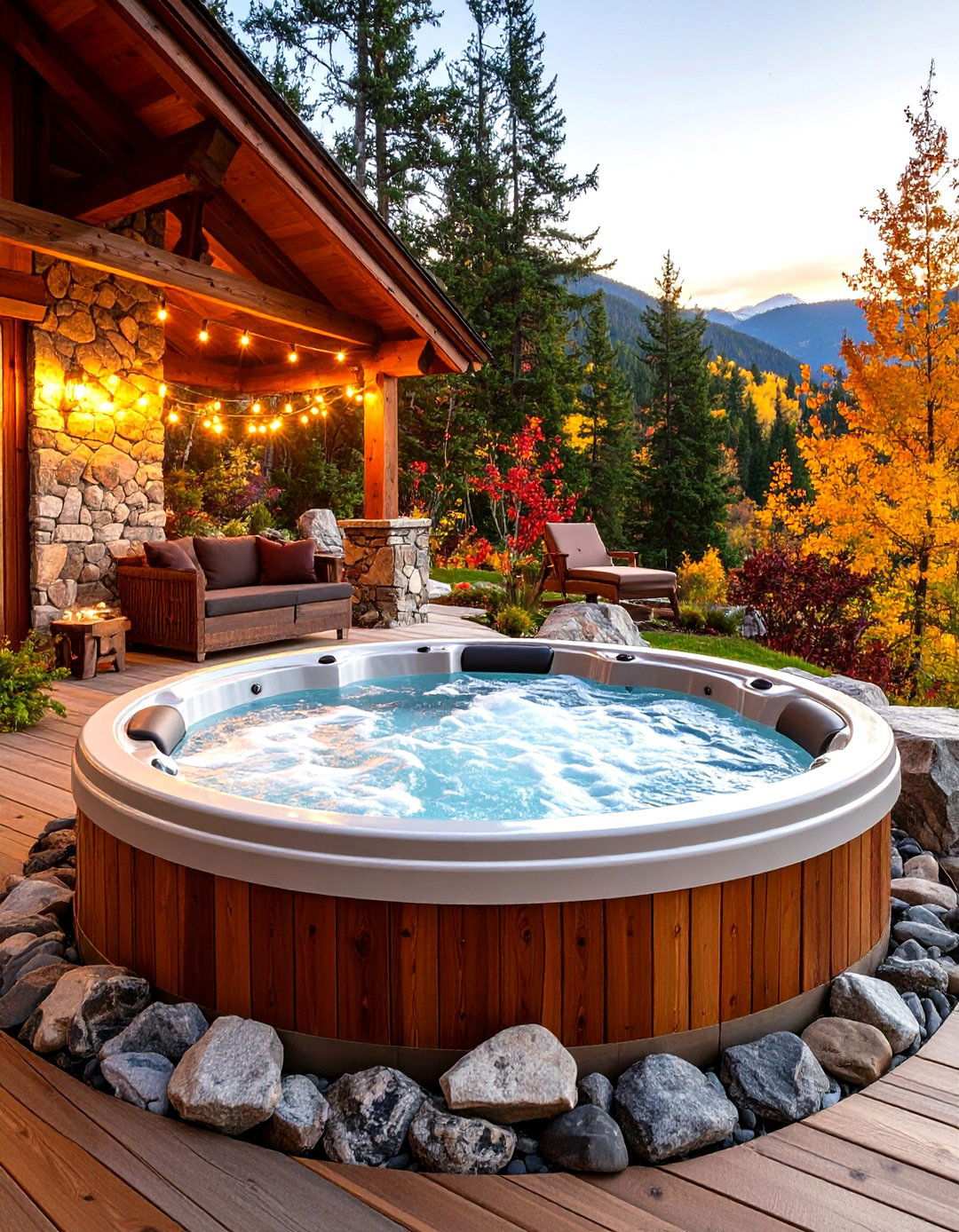 Rustic Mountain Lodge Retreat - 24 Hot Tub Decor Ideas