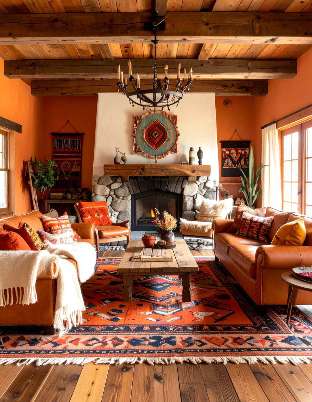 Rustic Orange Cabin Living Room - 24 Orange Accent Wall Ideas