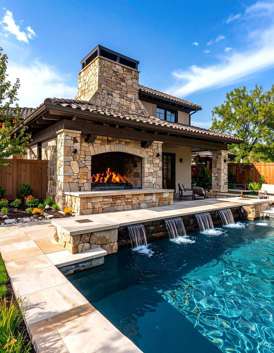Rustic Outdoor Fireplace with Water Feature Integration - 24 Rustic Outdoor Fireplace Ideas