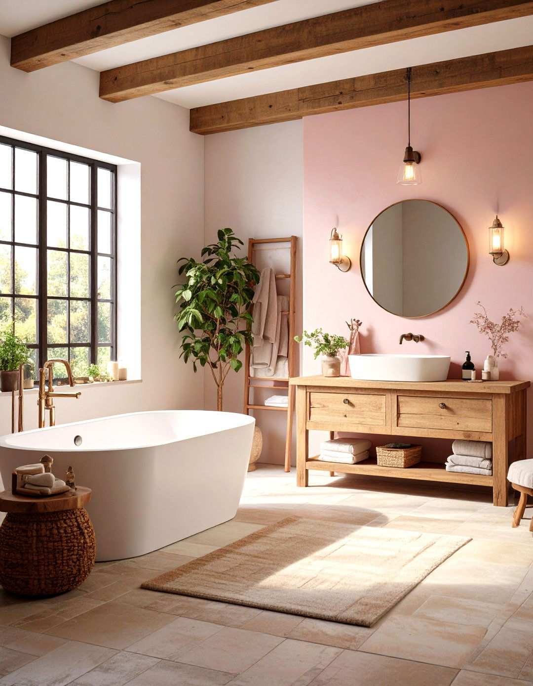 Rustic Pink Brick Tile Bathroom - 24 Pink Tile Bathroom Ideas