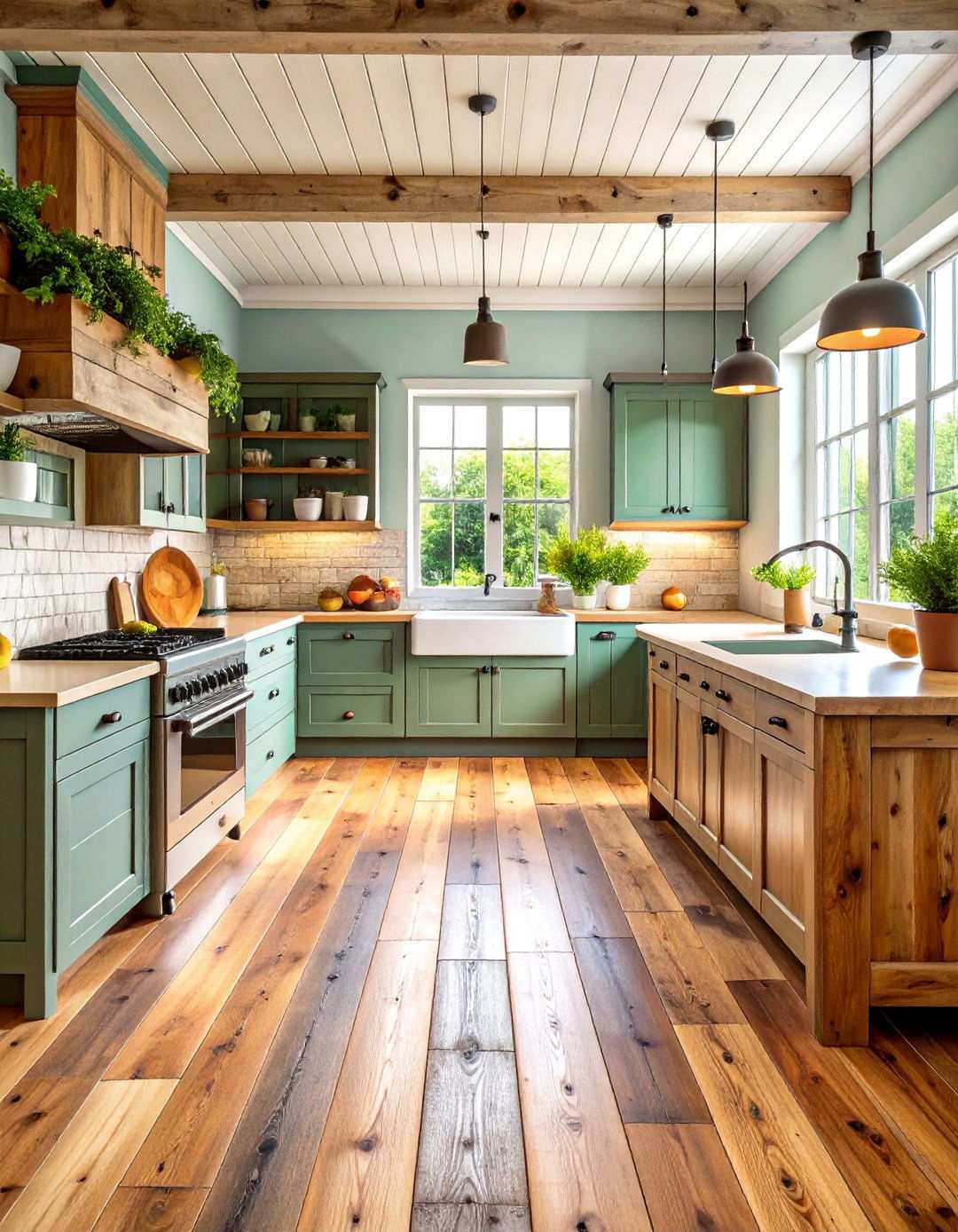 Rustic Reclaimed Barn Wood Kitchen - 24 Light Wood Floor Kitchen Ideas