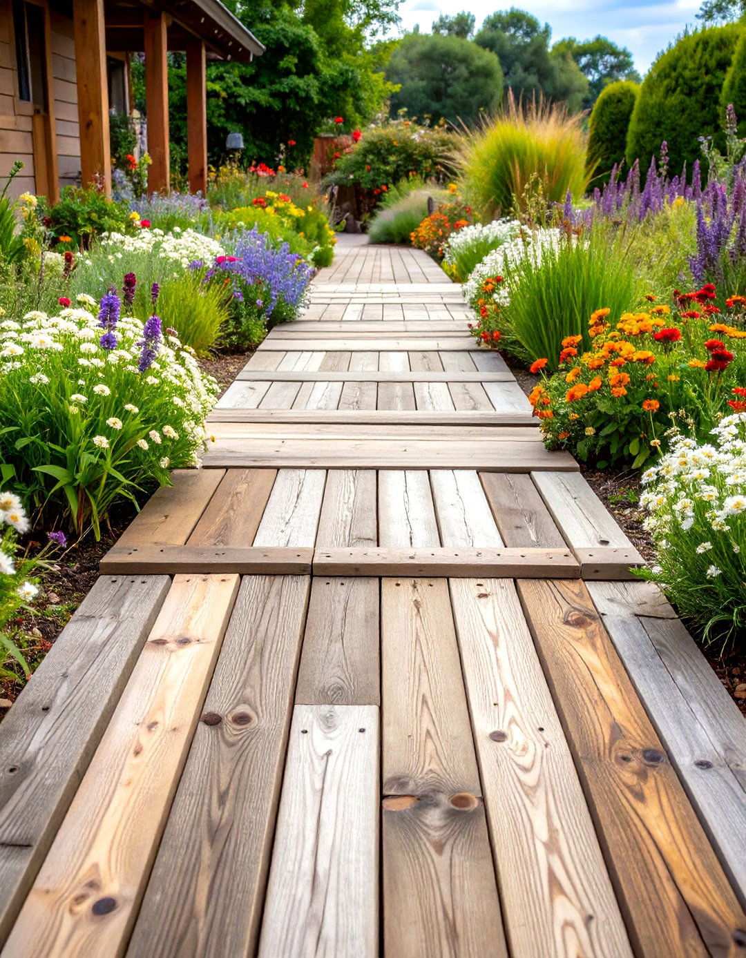 Rustic Reclaimed Wood Plank Walkway - 24 Wooden Walkway Ideas