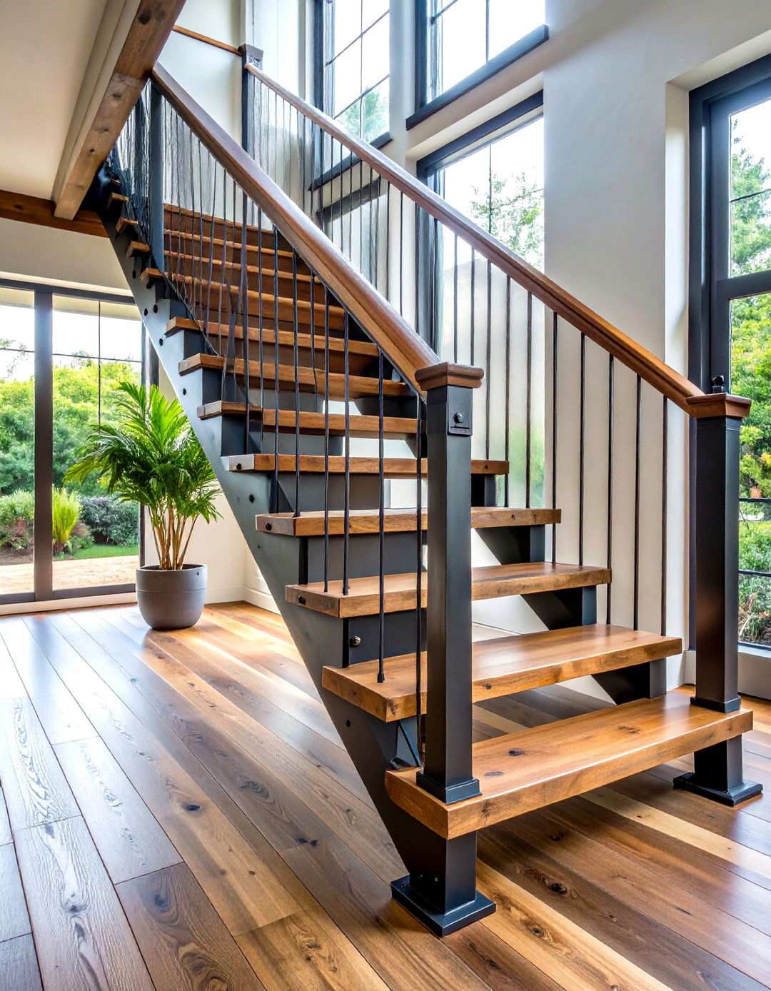 Rustic Reclaimed Wood with Metal Accents - 24 Open Staircase Ideas