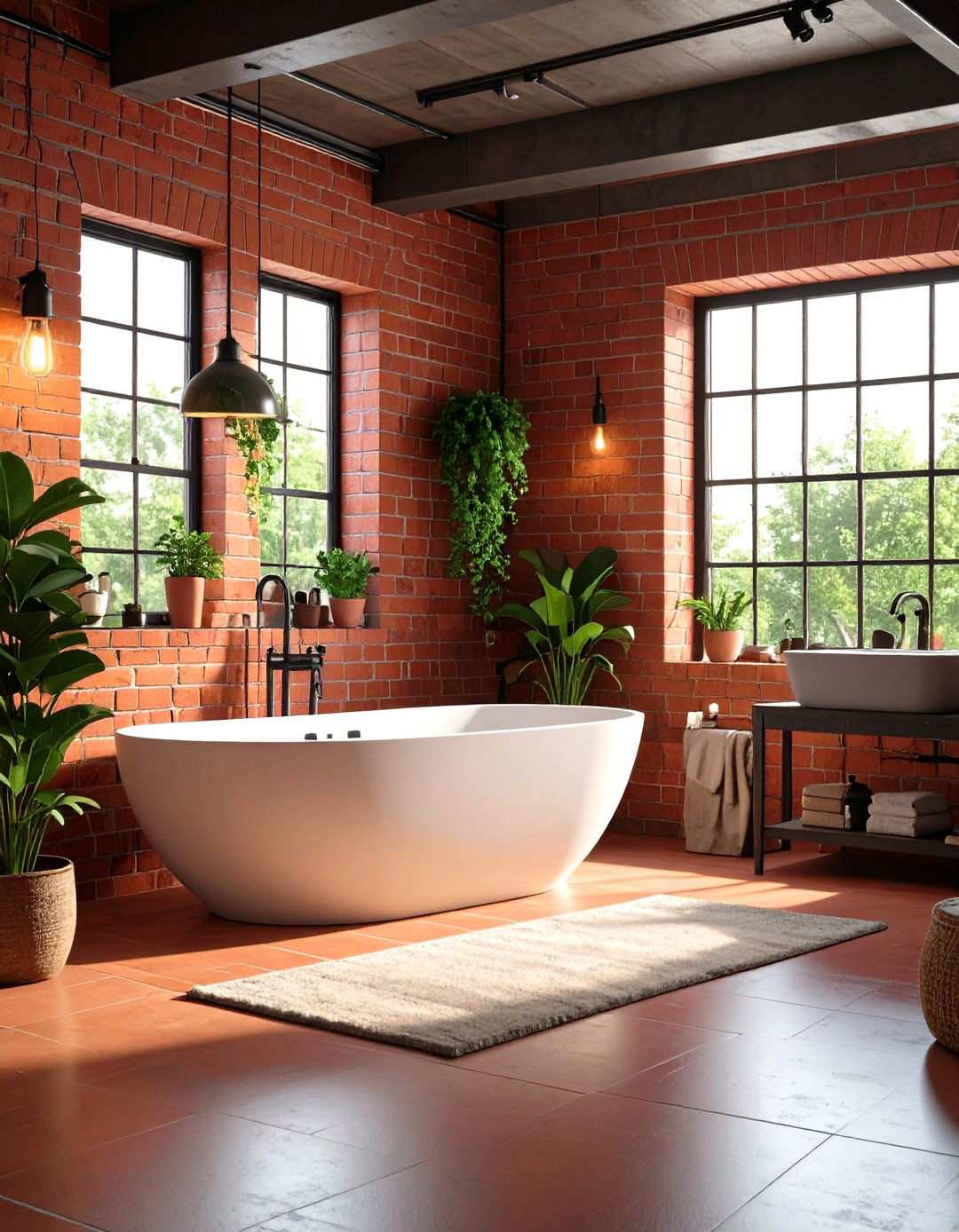 Rustic Red Brick Bathroom - 24 Red Bathroom Ideas