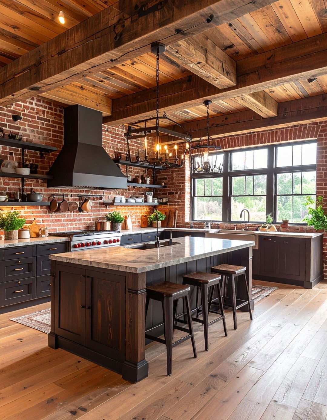 Rustic Red Brick Ceiling Kitchen - 24 Red Brick Kitchen Ideas