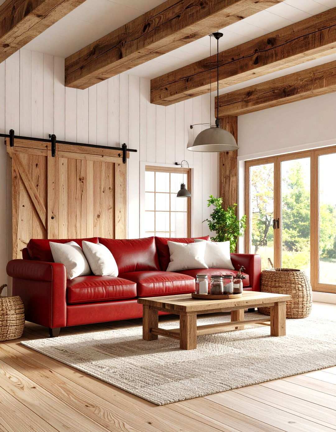 Rustic Red Couch Farmhouse Living - 24 Red Couch Living Room Ideas