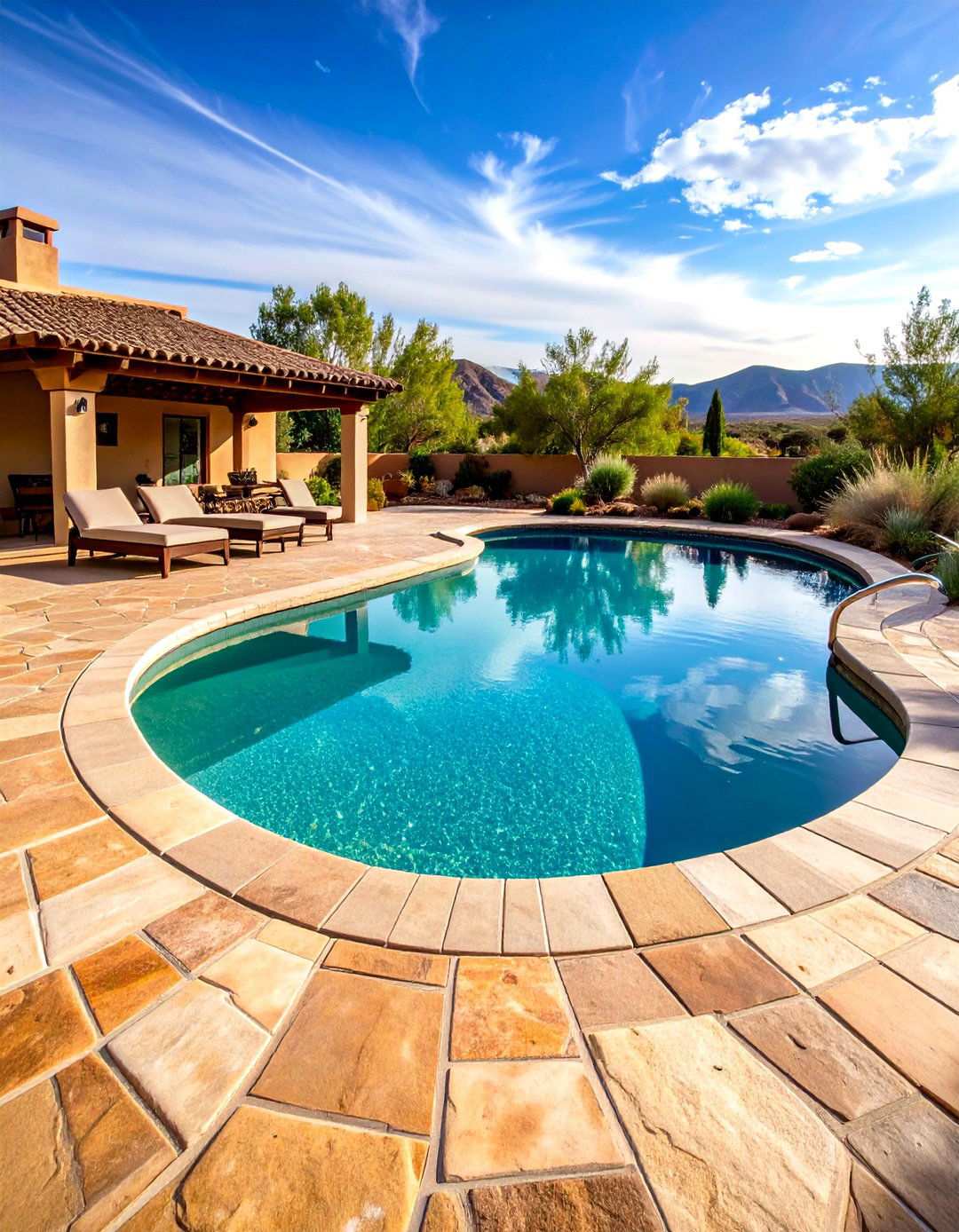 Rustic Sandstone Pool Deck Environment - 24 Pavers Around Pool Ideas