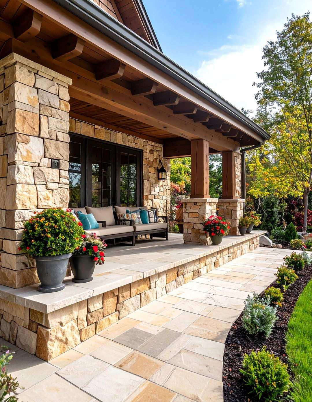 Rustic Stacked Stone Walls - 24 Stone Porch Ideas