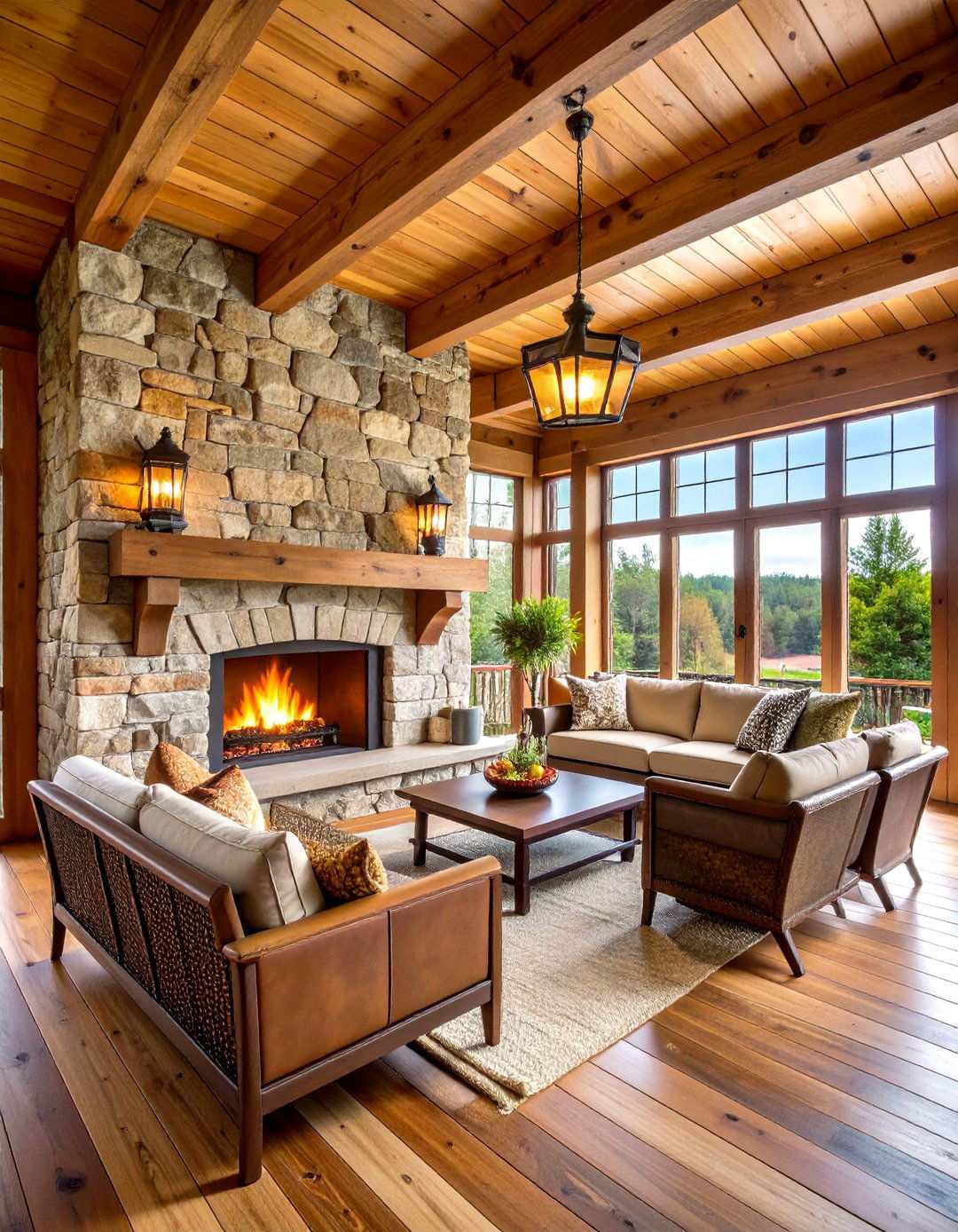 Rustic Stone Fireplace Retreat - 24 Screened-in Porch With Fireplace Ideas