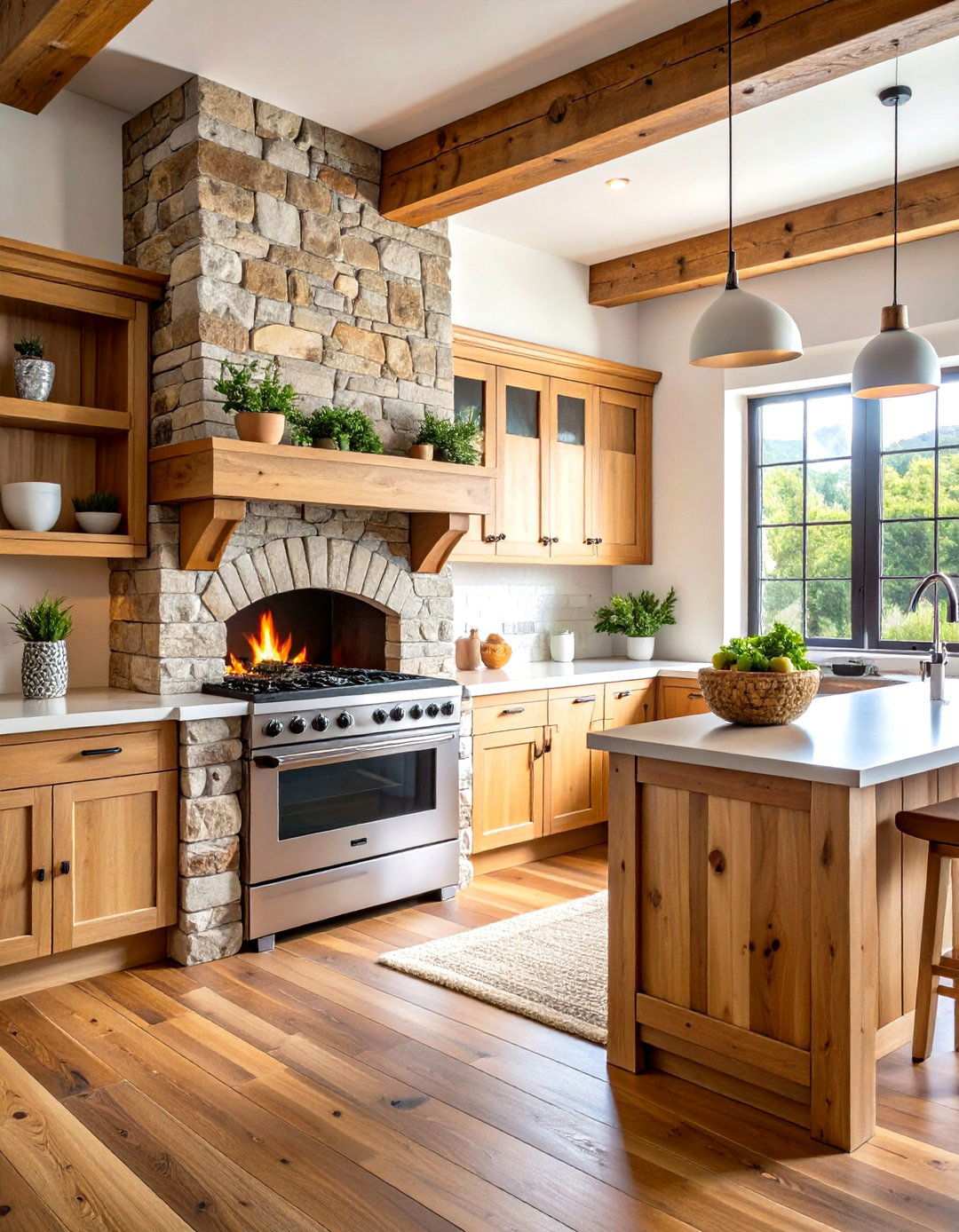 Rustic Stone Kitchen Fireplace - 24 Kitchens With Fireplaces