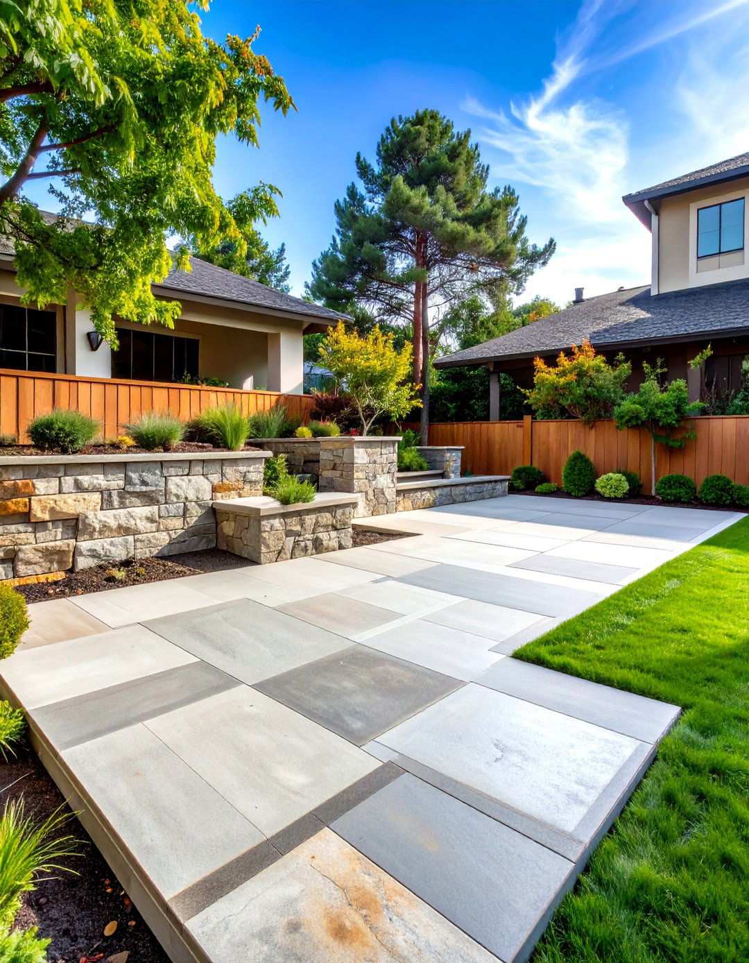 Rustic Stone Look Stamped Concrete Patio - 24 Raised Concrete Patio Ideas