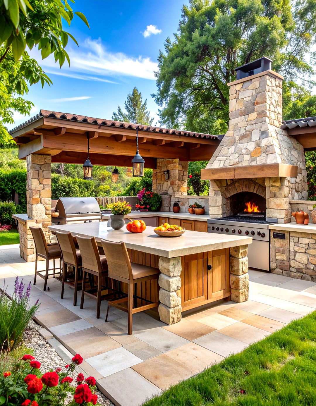 Rustic Stone Outdoor Kitchen with Natural Character - 24 Outdoor Kitchen Designs
