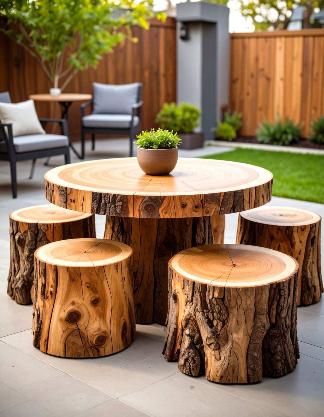 Rustic Tree Stump Coffee Table Seating - 24 Tree Stump Decorating Ideas