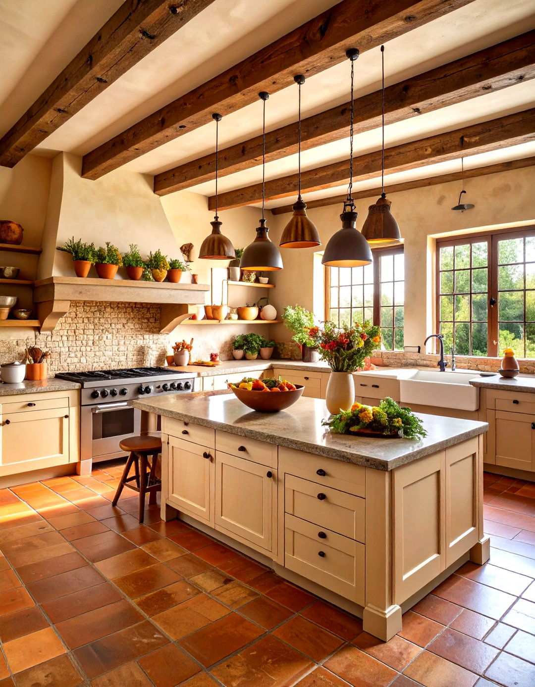 Rustic Tuscan Kitchen with Terracotta Floors and Exposed Beams - 24 Italian Kitchen Design Ideas