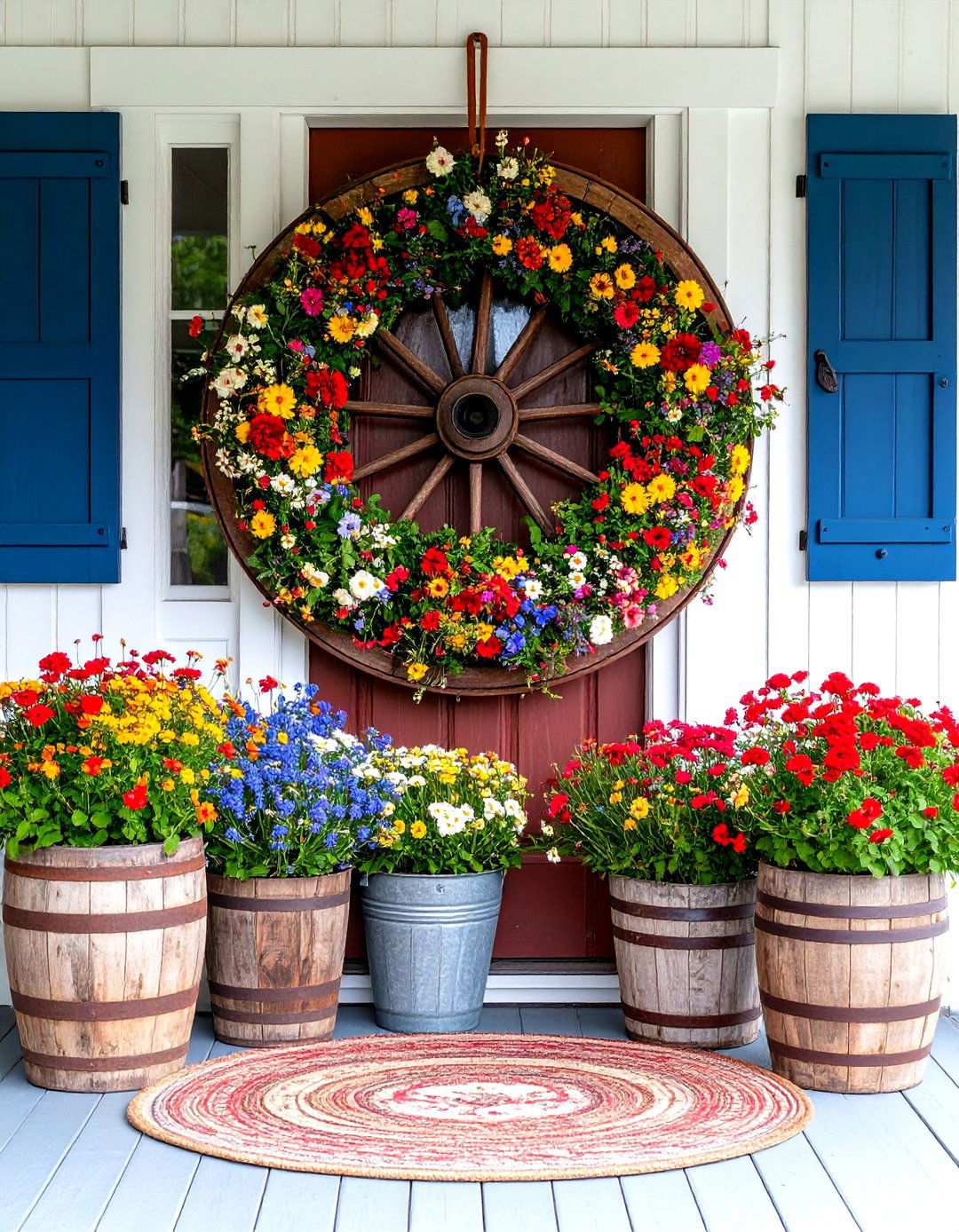 Rustic Wagon Wheel Theme - 24 Summer Front Door Decor Ideas