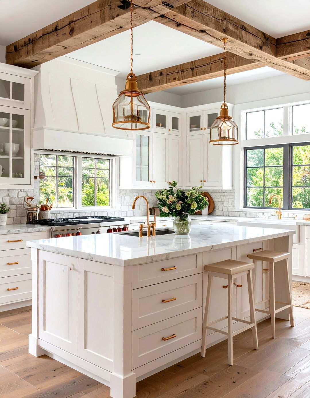 Rustic White Cabinets with Copper Gold Hardware - 24 White Kitchen Cabinets With Gold Hardwar