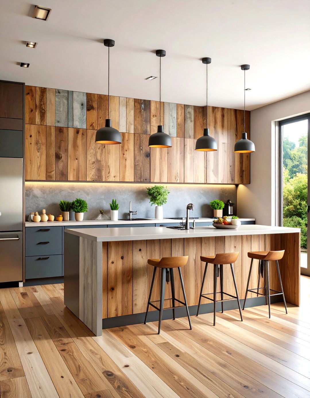 Rustic Wood and Metal Combination - 24 Kitchen Wall Decor Ideas