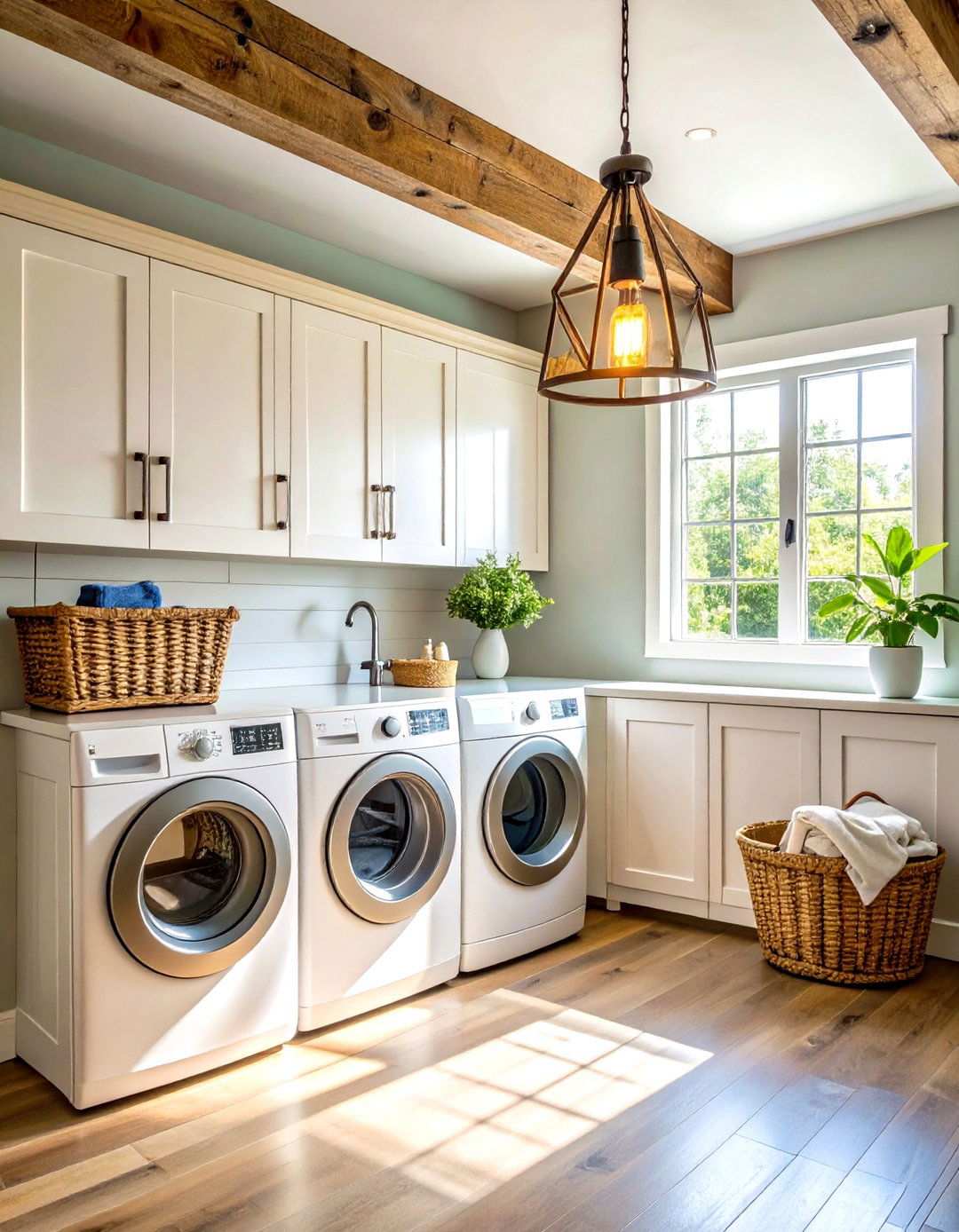 Rustic Wood Beam Pendant Lighting - 24 Laundry Room Lighting Ideas