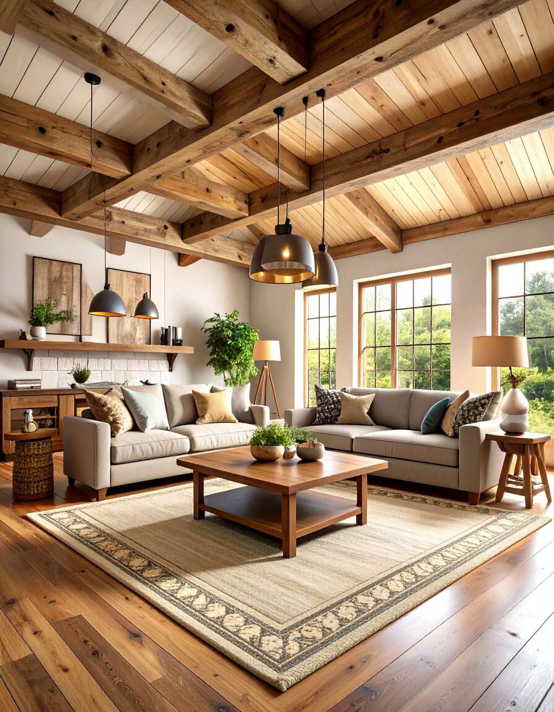 Rustic Wood Beam Reverse Tray Living Room - 24 Reverse Tray Ceiling Ideas
