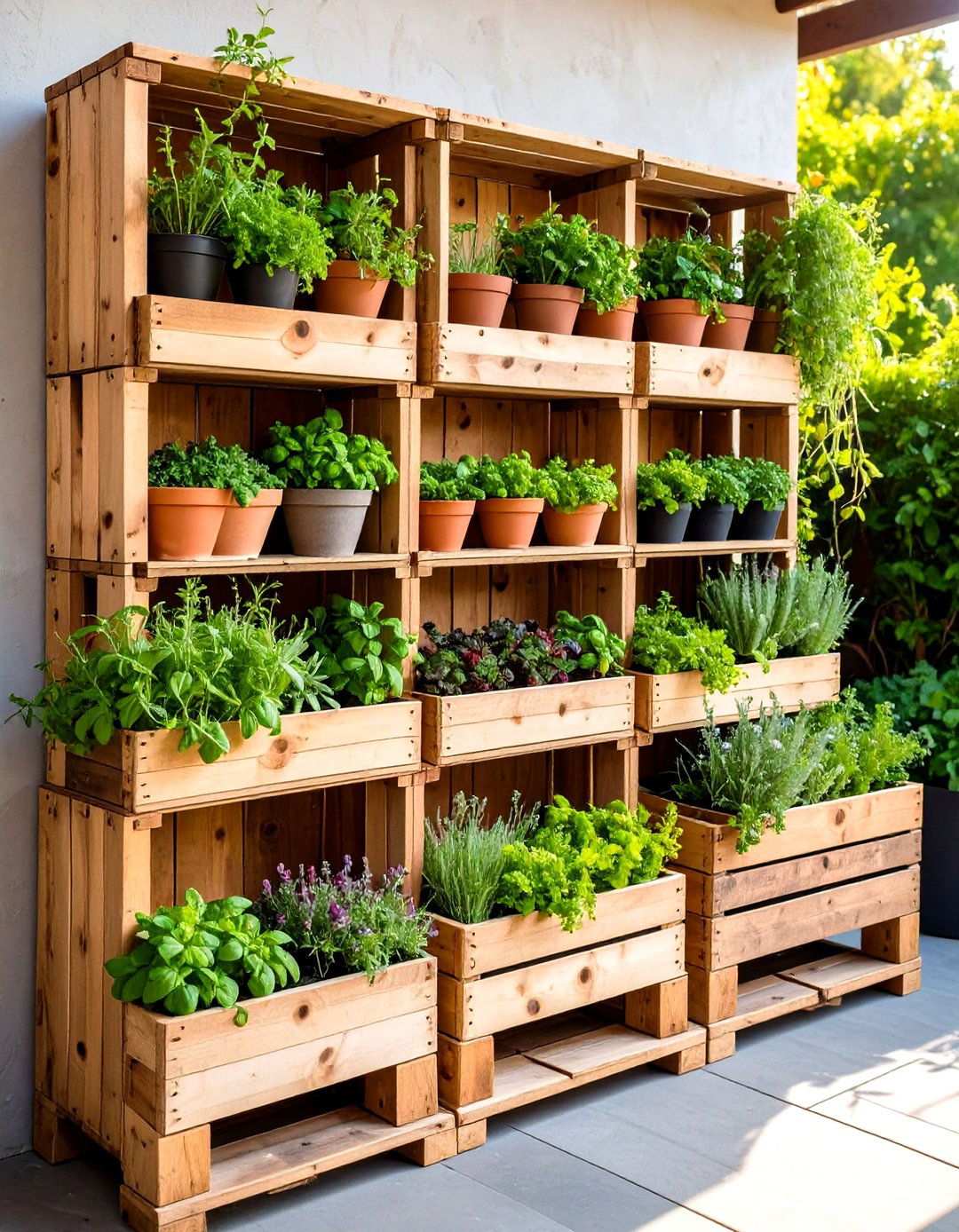 Rustic Wooden Pallet Vertical Herb Garden - 24 Outdoor Wall Decor Ideas