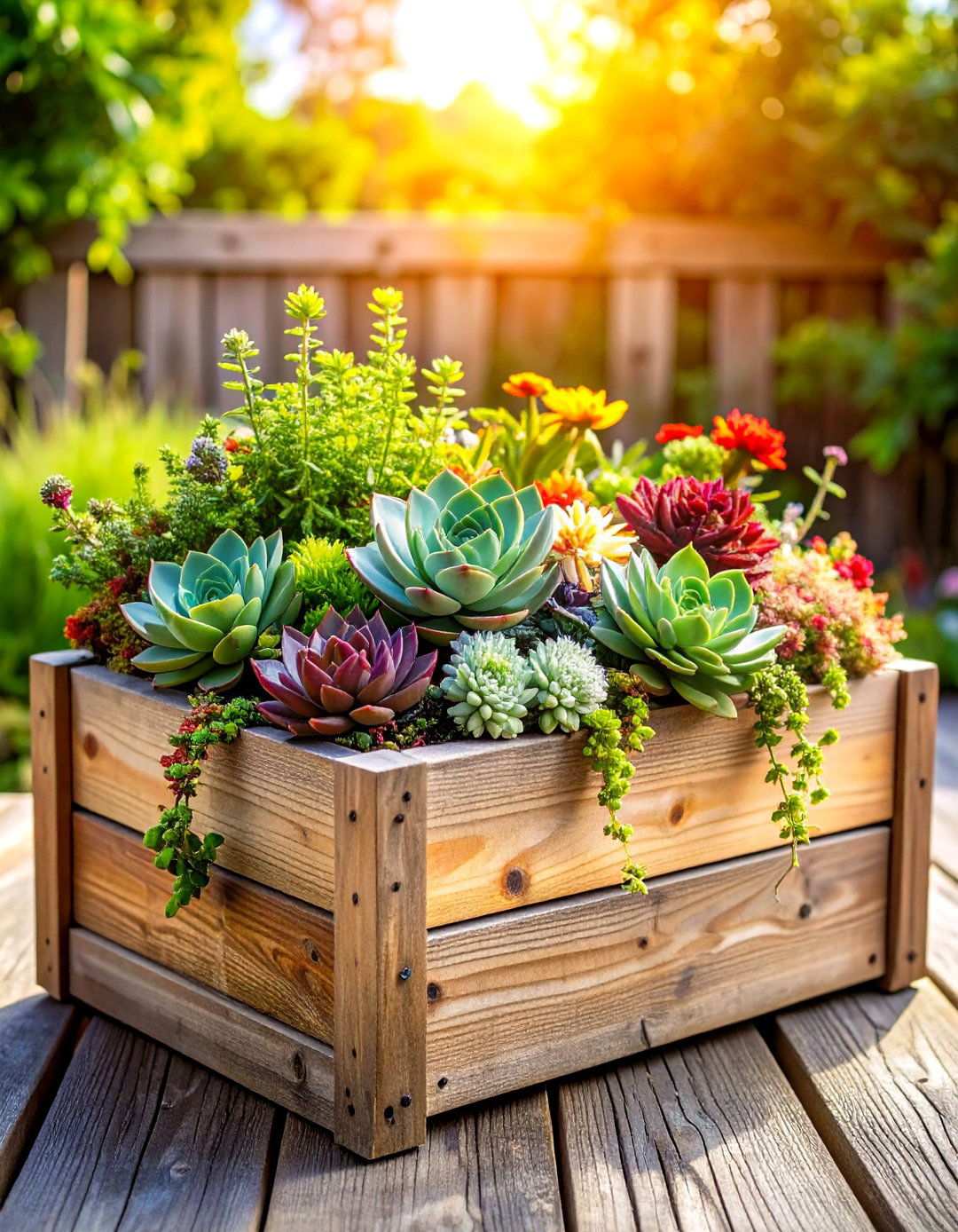 Rustic Wooden Planter Box Gardens - 24 Outdoor Succulent Container Ideas
