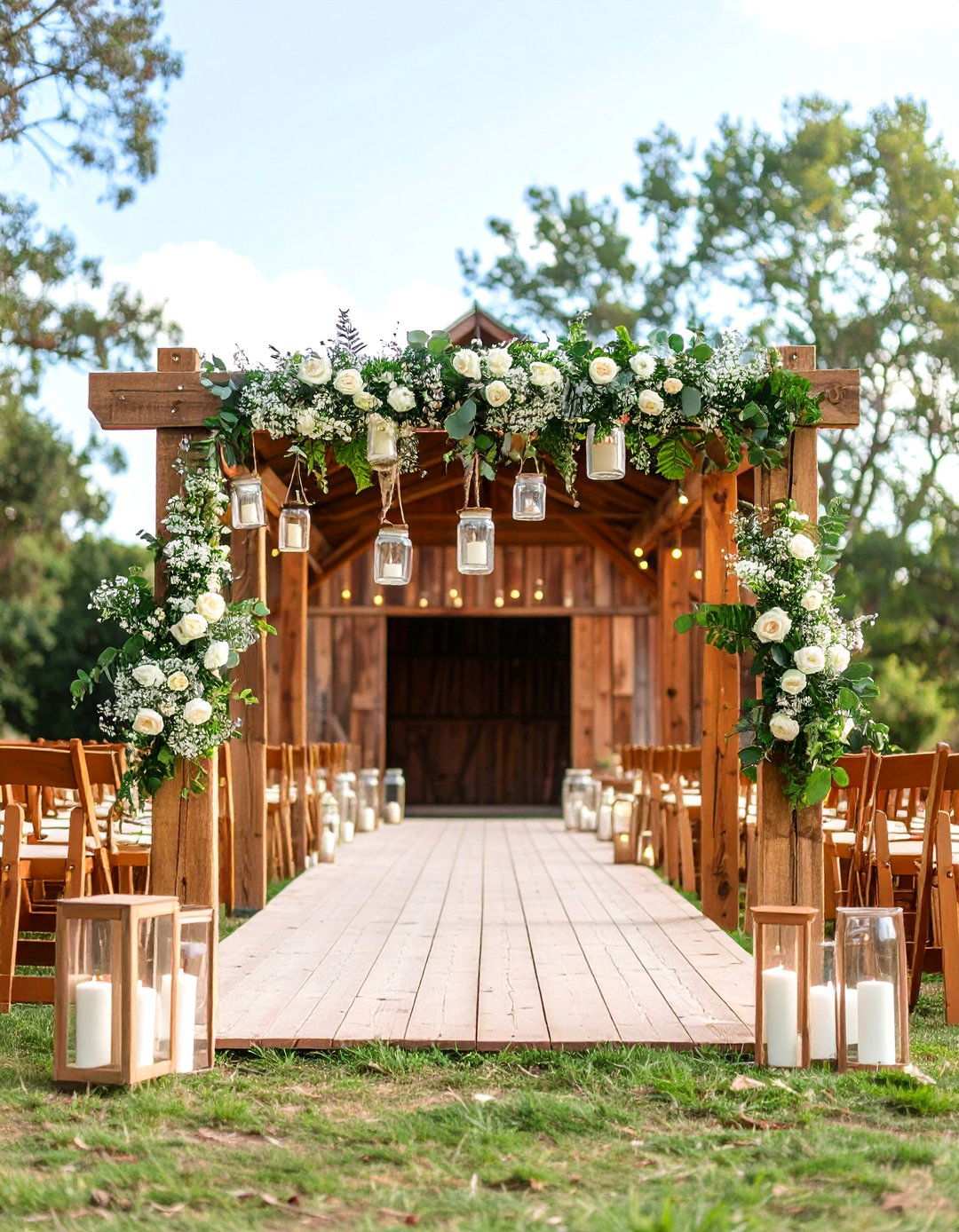Rustic Wooden Wedding Arch with Greenery - 24 Wedding Arch Ideas