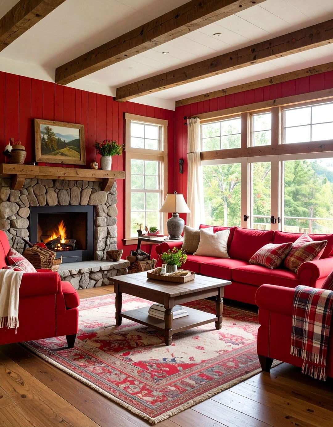Rusty Red Country Cabin - 24 Red Living Room Ideas
