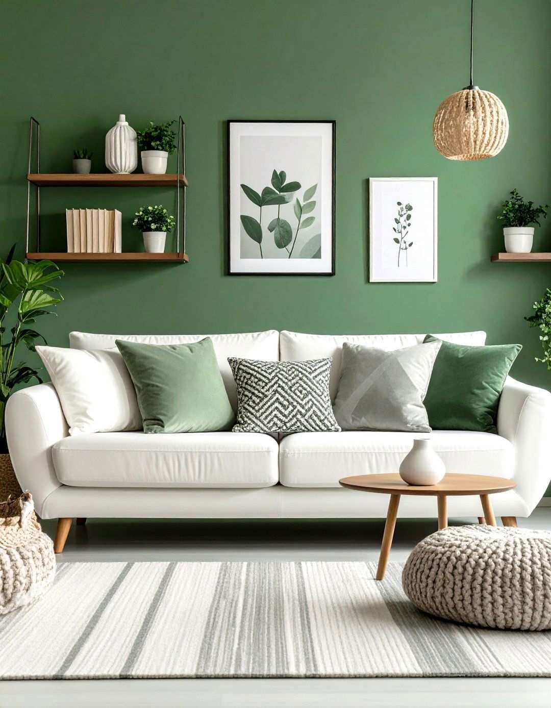 Sage Green Accent Wall in Modern Living Space - 24 Sage Green Paint Color Ideas