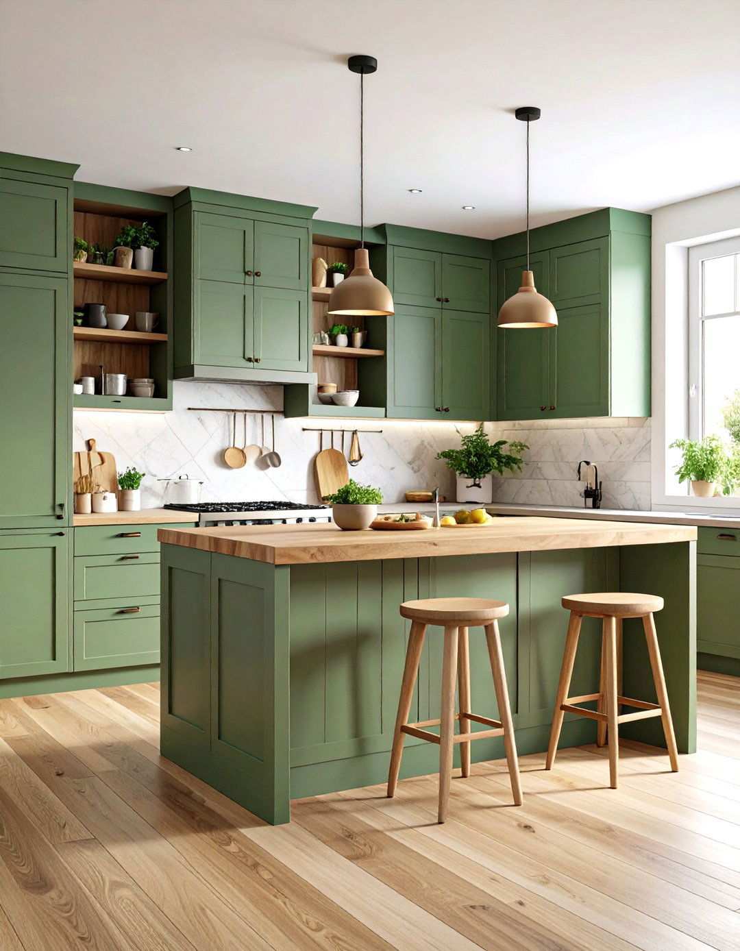 Sage Green and Natural Wood Elements - 24 Sage Green Kitchen Ideas