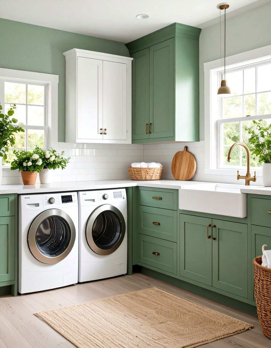 Sage Green and White Farmhouse Style - 24 Sage Green Laundry Room Ideas
