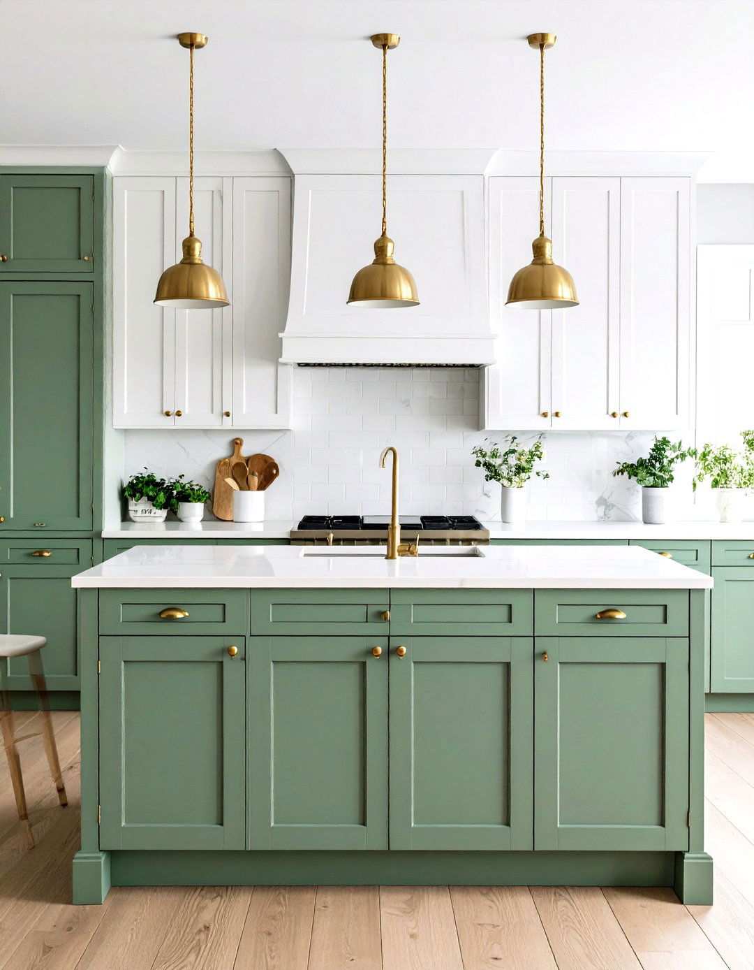 Sage Green and White Two Tone Design - 24 Sage Green Kitchen Ideas